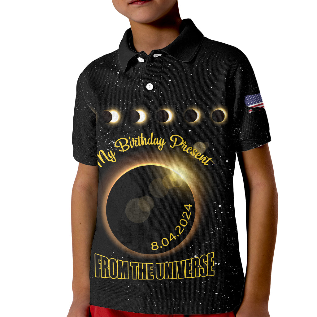 Personalized Total Solar Eclipse 2024 Kid Polo Shirt My Birthday Present From The Universe - Wonder Print Shop