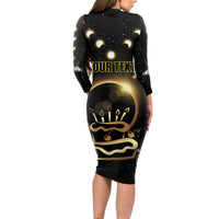 Personalized Total Solar Eclipse 2024 Long Sleeve Bodycon Dress My Birthday Present From The Universe - Wonder Print Shop