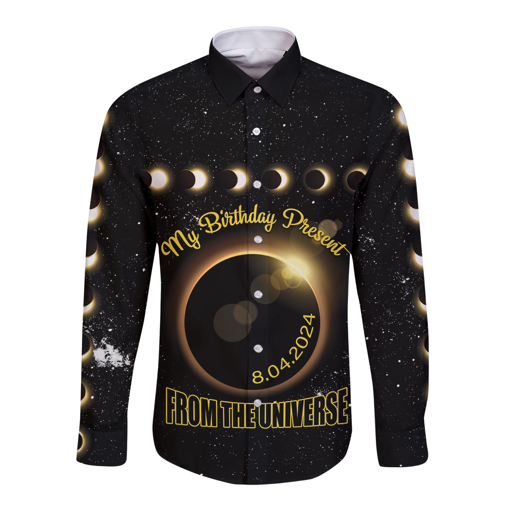 Personalized Total Solar Eclipse 2024 Long Sleeve Button Shirt My Birthday Present From The Universe - Wonder Print Shop