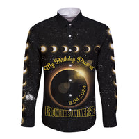 Personalized Total Solar Eclipse 2024 Long Sleeve Button Shirt My Birthday Present From The Universe - Wonder Print Shop