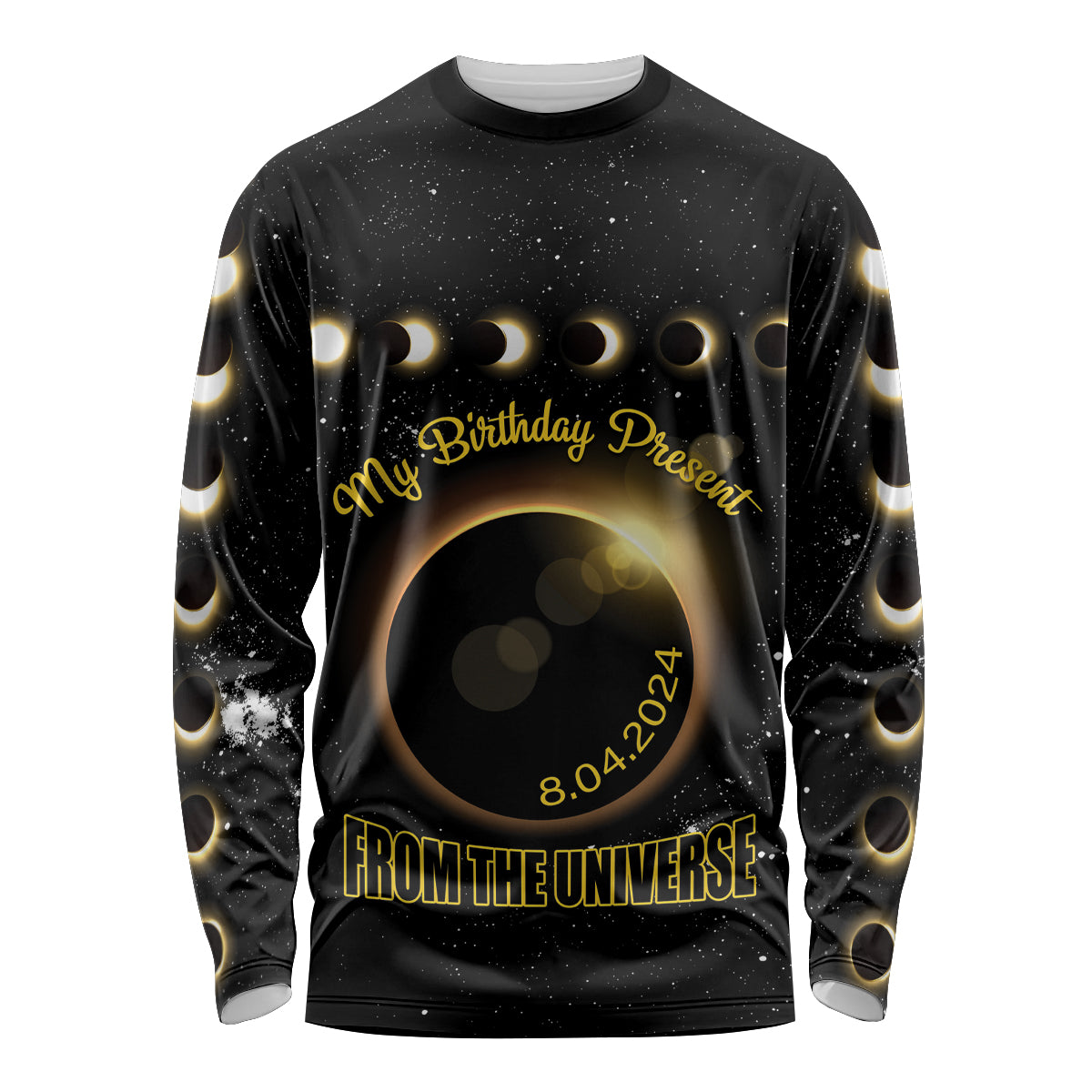 Personalized Total Solar Eclipse 2024 Long Sleeve Shirt My Birthday Present From The Universe - Wonder Print Shop