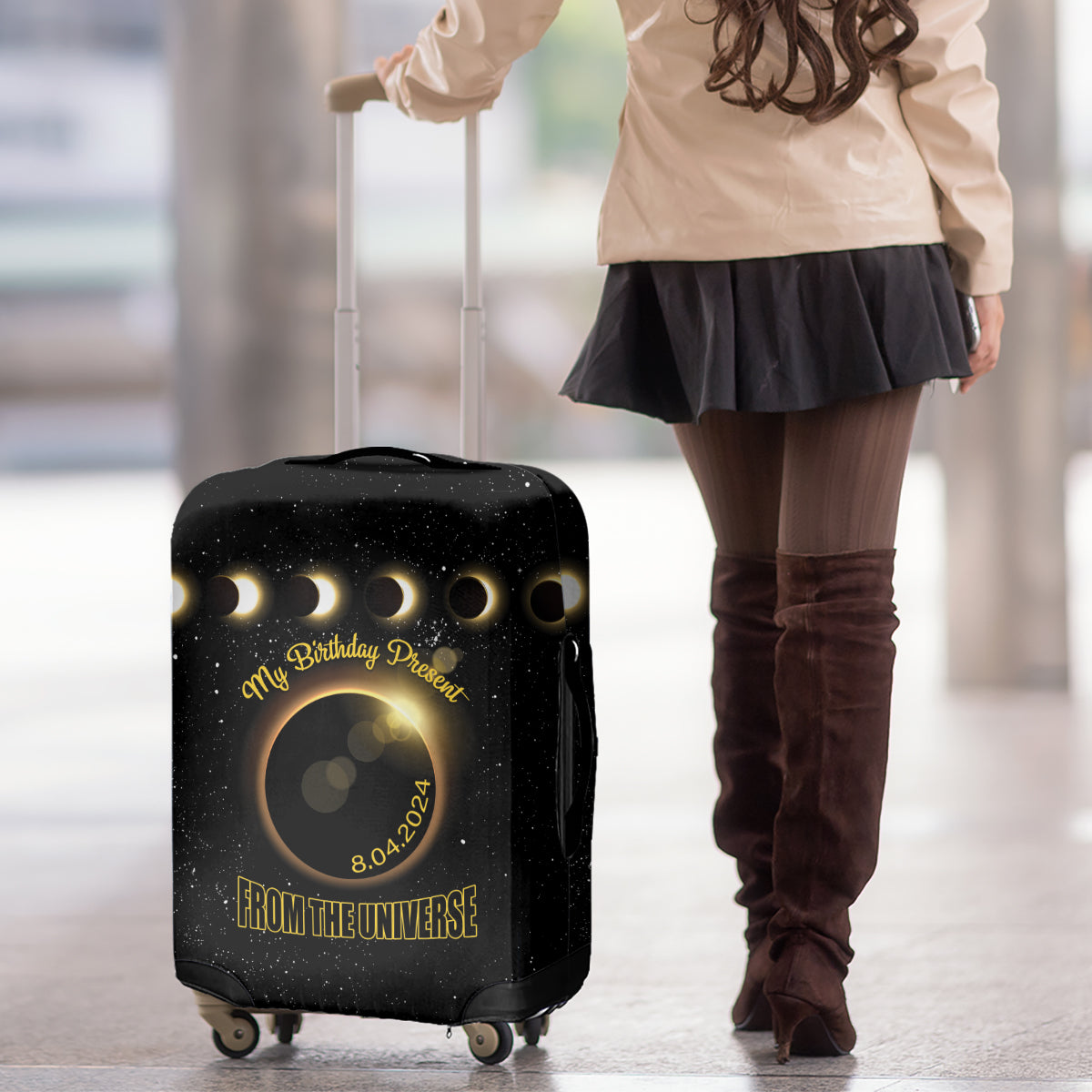 Total Solar Eclipse 2024 Luggage Cover My Birthday Present From The Universe - Wonder Print Shop