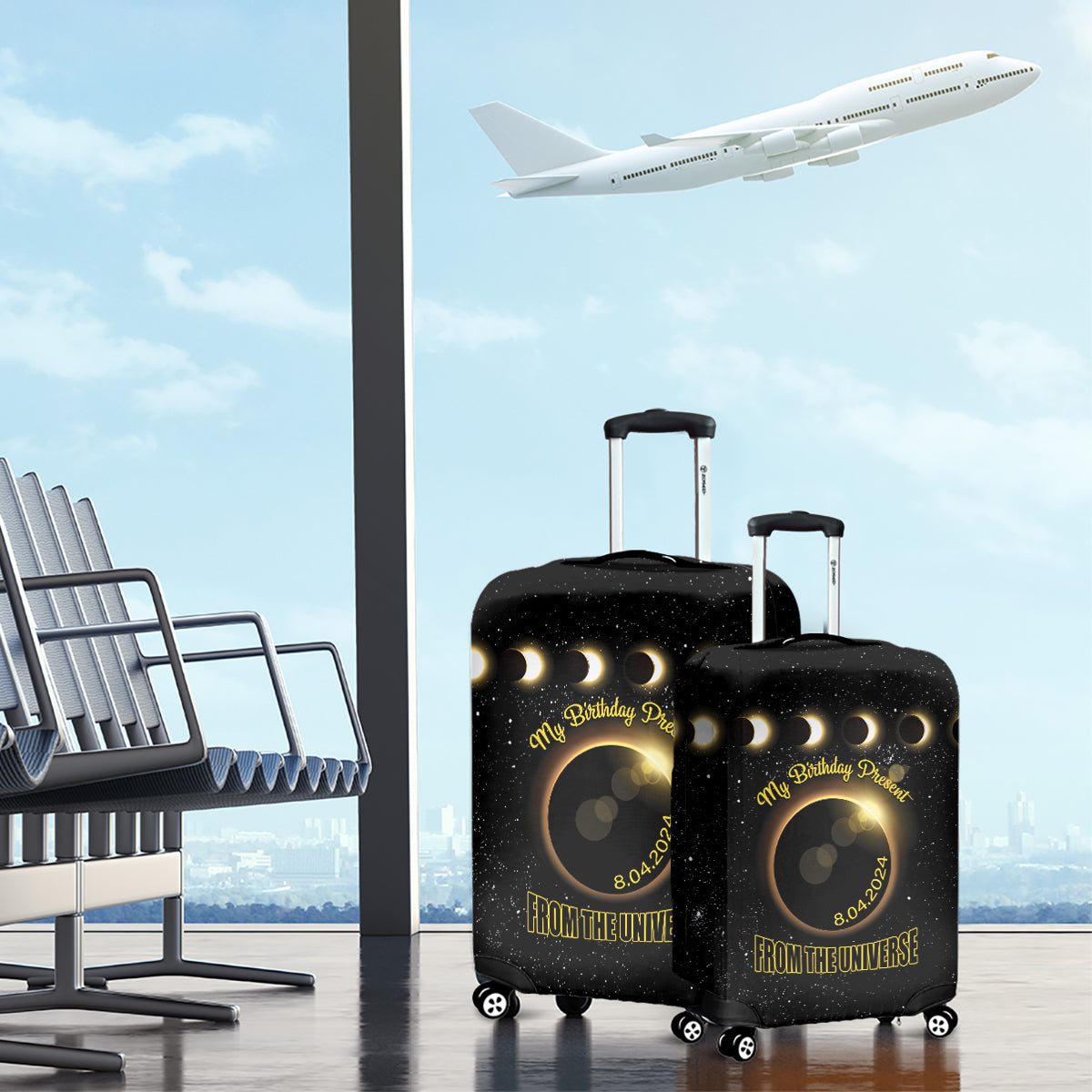 Total Solar Eclipse 2024 Luggage Cover My Birthday Present From The Universe - Wonder Print Shop