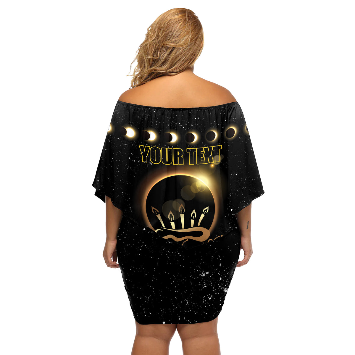 Personalized Total Solar Eclipse 2024 Off Shoulder Short Dress My Birthday Present From The Universe - Wonder Print Shop
