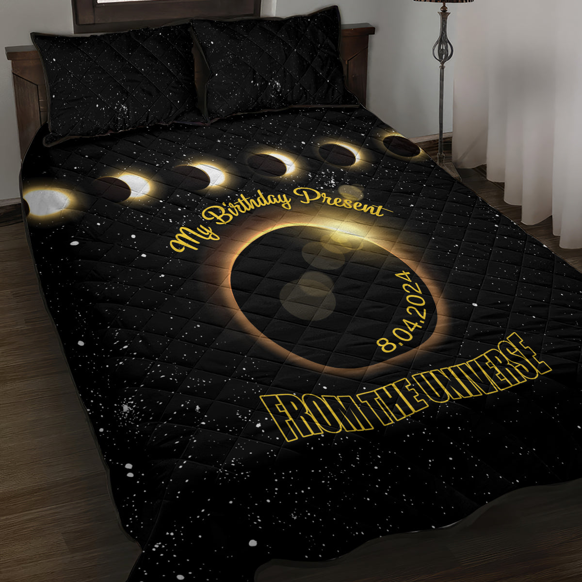 Total Solar Eclipse 2024 Quilt Bed Set My Birthday Present From The Universe - Wonder Print Shop