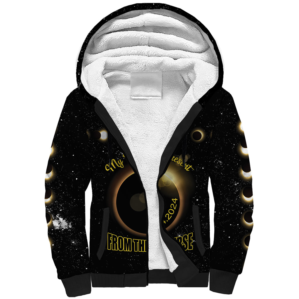 Personalized Total Solar Eclipse 2024 Sherpa Hoodie My Birthday Present From The Universe - Wonder Print Shop