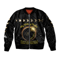Personalized Total Solar Eclipse 2024 Sleeve Zip Bomber Jacket My Birthday Present From The Universe - Wonder Print Shop