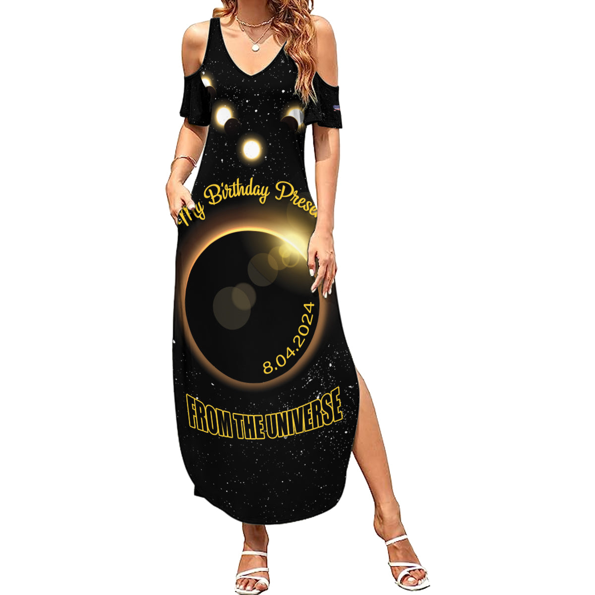 Personalized Total Solar Eclipse 2024 Summer Maxi Dress My Birthday Present From The Universe - Wonder Print Shop