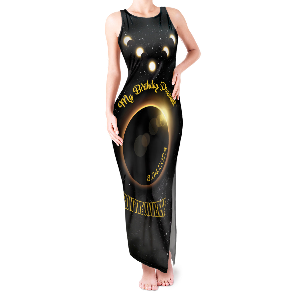 Personalized Total Solar Eclipse 2024 Tank Maxi Dress My Birthday Present From The Universe - Wonder Print Shop