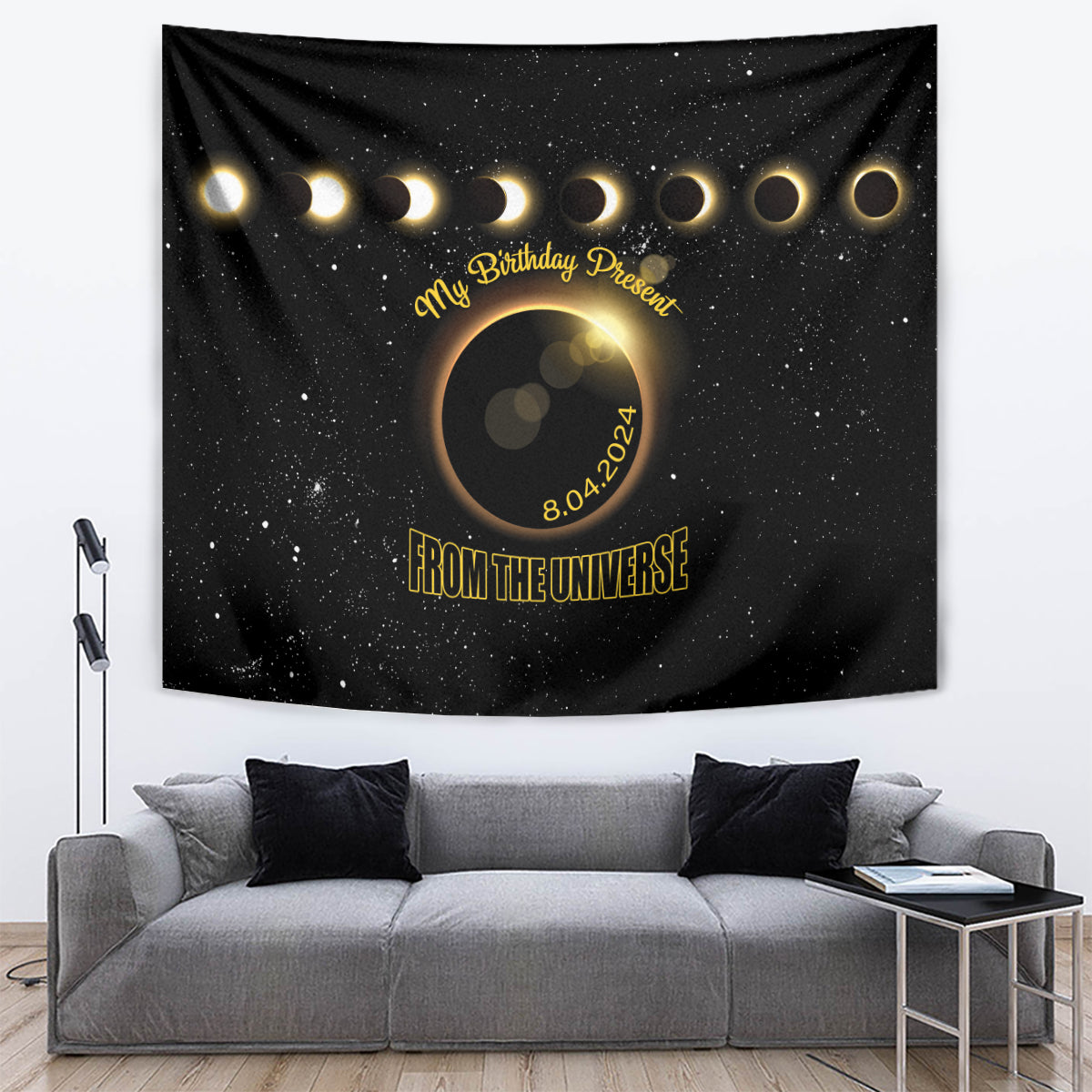 Total Solar Eclipse 2024 Tapestry My Birthday Present From The Universe - Wonder Print Shop