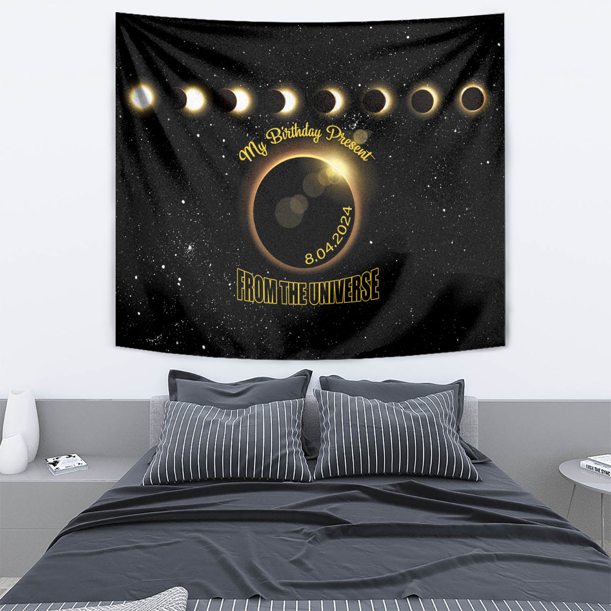 Total Solar Eclipse 2024 Tapestry My Birthday Present From The Universe - Wonder Print Shop