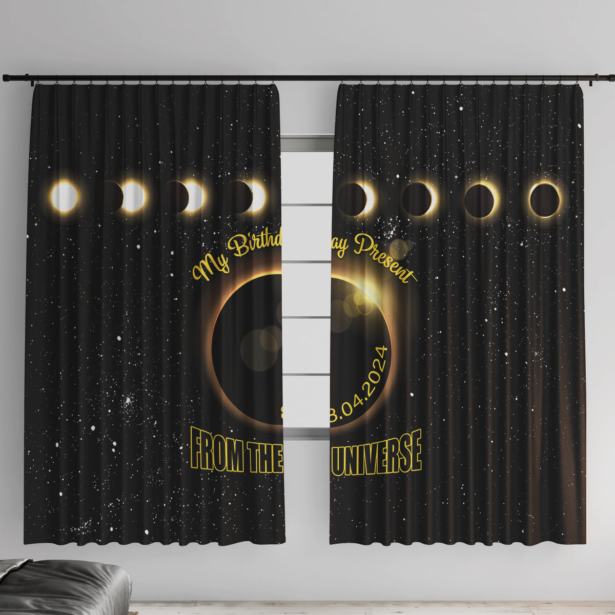 Total Solar Eclipse 2024 Window Curtain My Birthday Present From The Universe - Wonder Print Shop