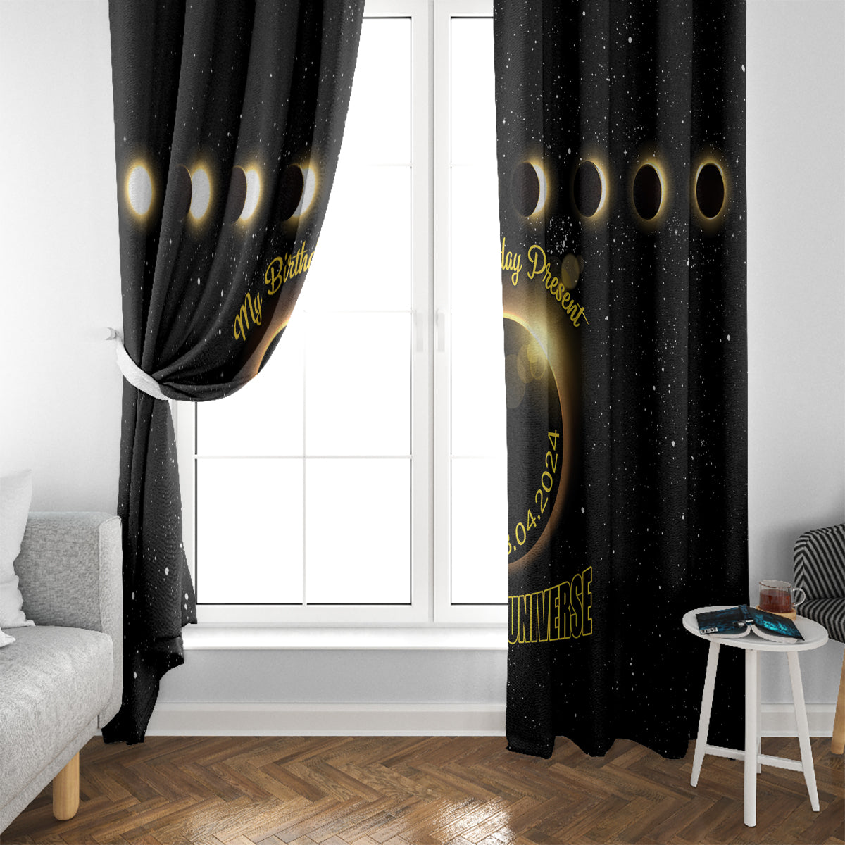 Total Solar Eclipse 2024 Window Curtain My Birthday Present From The Universe - Wonder Print Shop