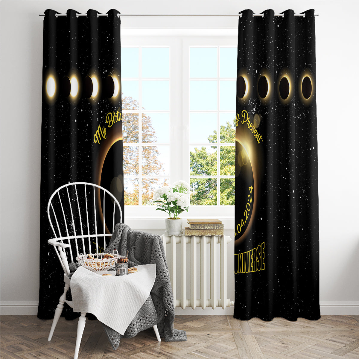 Total Solar Eclipse 2024 Window Curtain My Birthday Present From The Universe - Wonder Print Shop