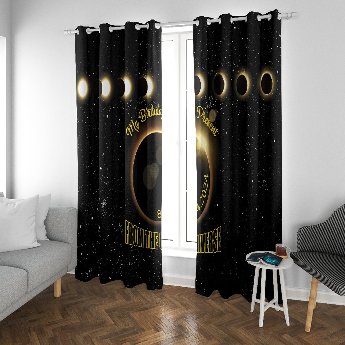 Total Solar Eclipse 2024 Window Curtain My Birthday Present From The Universe - Wonder Print Shop