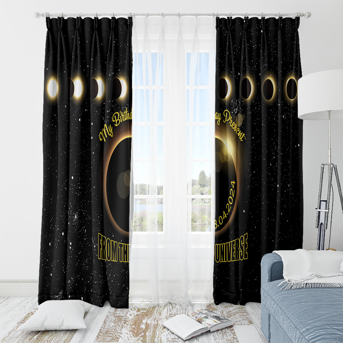 Total Solar Eclipse 2024 Window Curtain My Birthday Present From The Universe - Wonder Print Shop