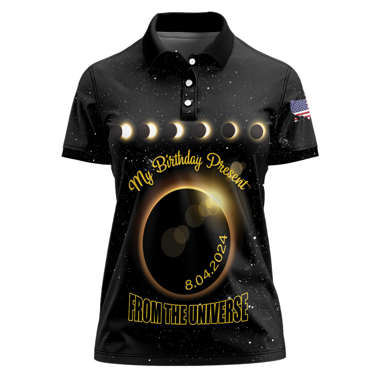 Personalized Total Solar Eclipse 2024 Women Polo Shirt My Birthday Present From The Universe - Wonder Print Shop