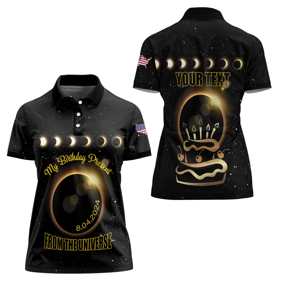 Personalized Total Solar Eclipse 2024 Women Polo Shirt My Birthday Present From The Universe - Wonder Print Shop