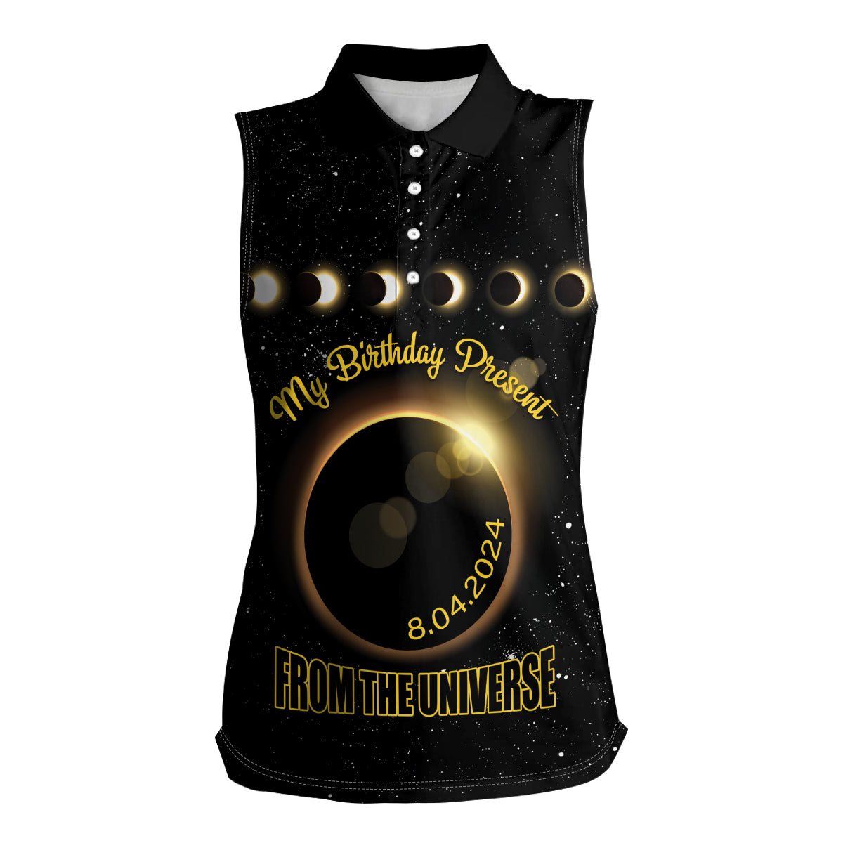 Personalized Total Solar Eclipse 2024 Women Sleeveless Polo Shirt My Birthday Present From The Universe - Wonder Print Shop