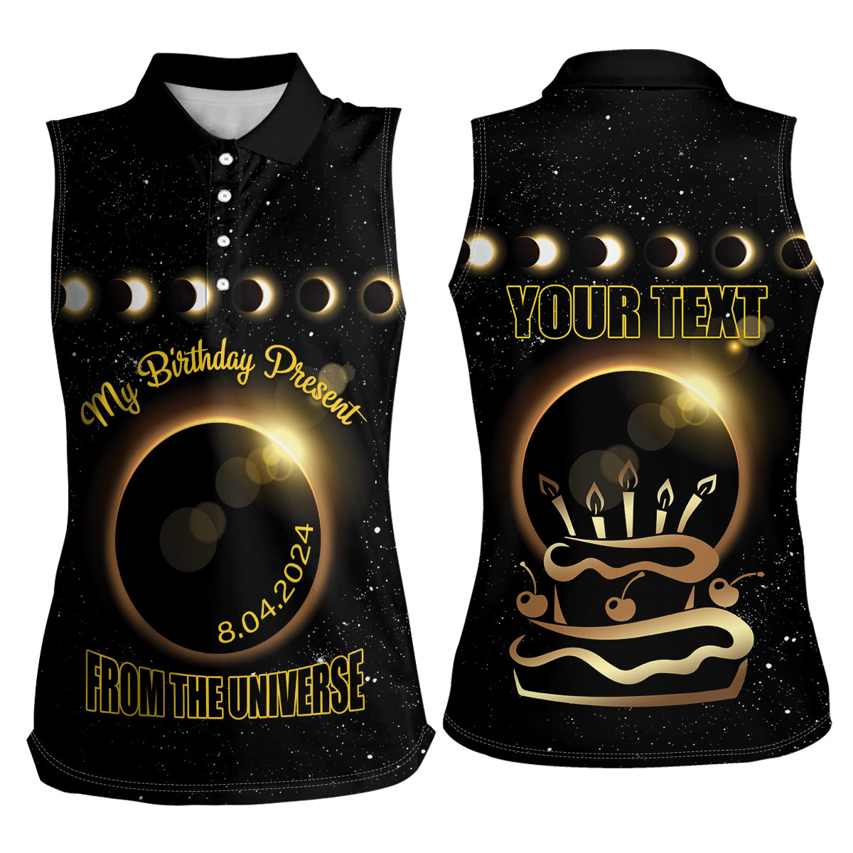 Personalized Total Solar Eclipse 2024 Women Sleeveless Polo Shirt My Birthday Present From The Universe - Wonder Print Shop