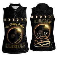 Personalized Total Solar Eclipse 2024 Women Sleeveless Polo Shirt My Birthday Present From The Universe - Wonder Print Shop