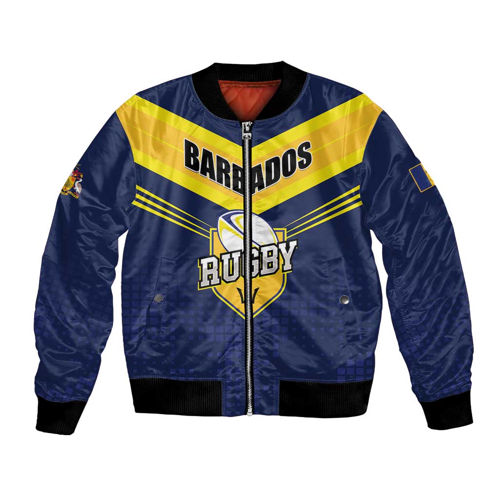Custom Barbados Rugby Bomber Jacket Team Barbados Trident Go Champions