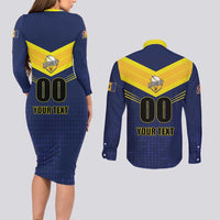 Custom Barbados Rugby Couples Matching Long Sleeve Bodycon Dress and Long Sleeve Button Shirt Team Barbados Trident Go Champions