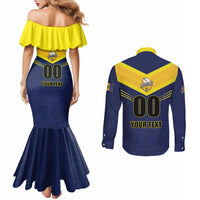 Custom Barbados Rugby Couples Matching Mermaid Dress and Long Sleeve Button Shirt Team Barbados Trident Go Champions