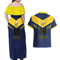 Custom Barbados Rugby Couples Matching Off Shoulder Maxi Dress and Hawaiian Shirt Team Barbados Trident Go Champions