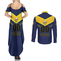 Custom Barbados Rugby Couples Matching Summer Maxi Dress and Long Sleeve Button Shirt Team Barbados Trident Go Champions