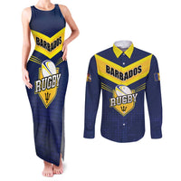 Custom Barbados Rugby Couples Matching Tank Maxi Dress and Long Sleeve Button Shirt Team Barbados Trident Go Champions