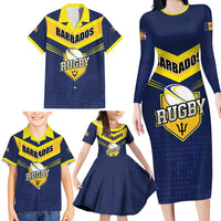Custom Barbados Rugby Family Matching Long Sleeve Bodycon Dress and Hawaiian Shirt Team Barbados Trident Go Champions