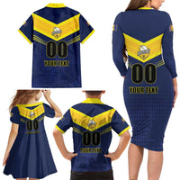 Custom Barbados Rugby Family Matching Long Sleeve Bodycon Dress and Hawaiian Shirt Team Barbados Trident Go Champions