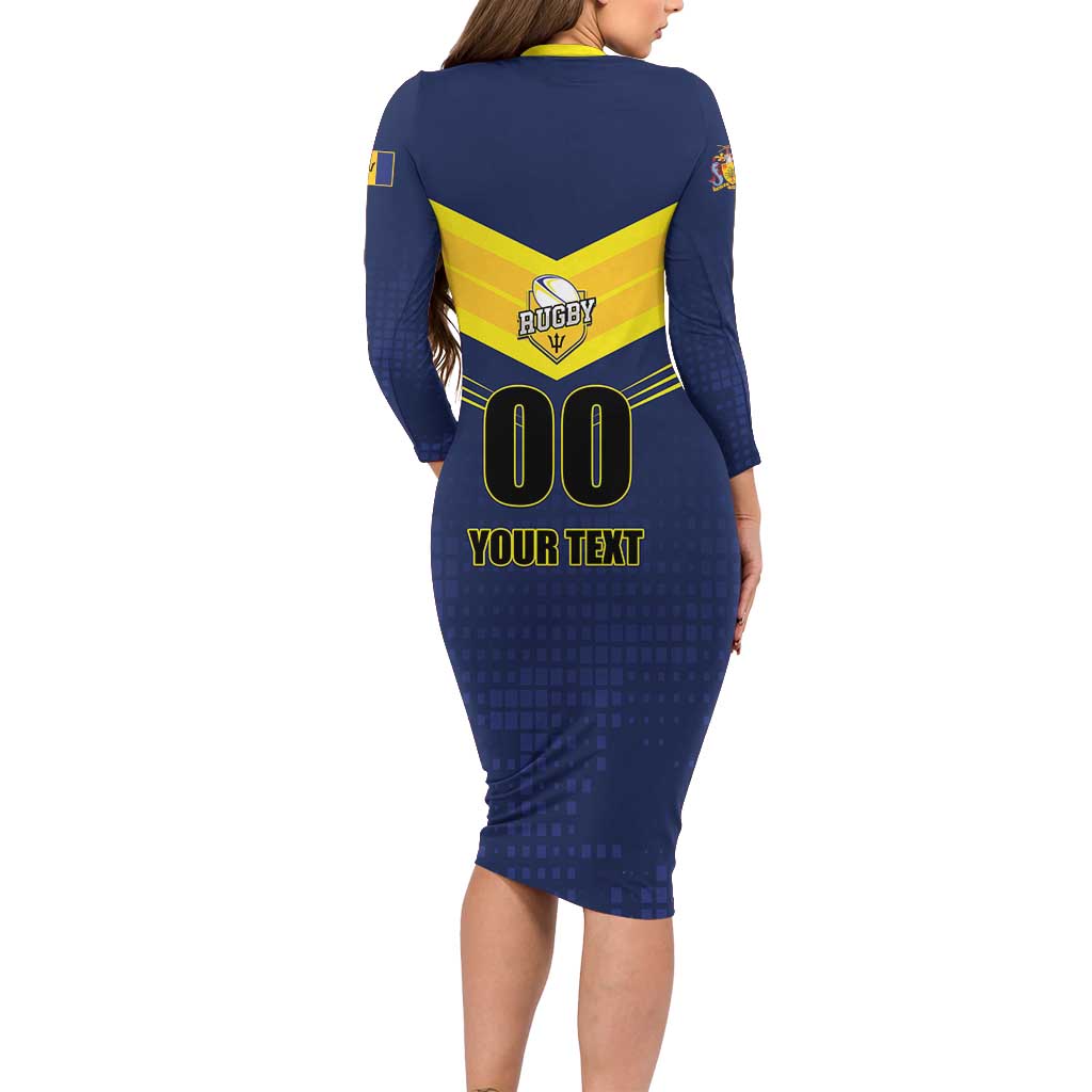 Custom Barbados Rugby Family Matching Long Sleeve Bodycon Dress and Hawaiian Shirt Team Barbados Trident Go Champions