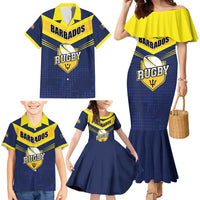 Custom Barbados Rugby Family Matching Mermaid Dress and Hawaiian Shirt Team Barbados Trident Go Champions