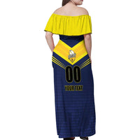 Custom Barbados Rugby Family Matching Off Shoulder Maxi Dress and Hawaiian Shirt Team Barbados Trident Go Champions