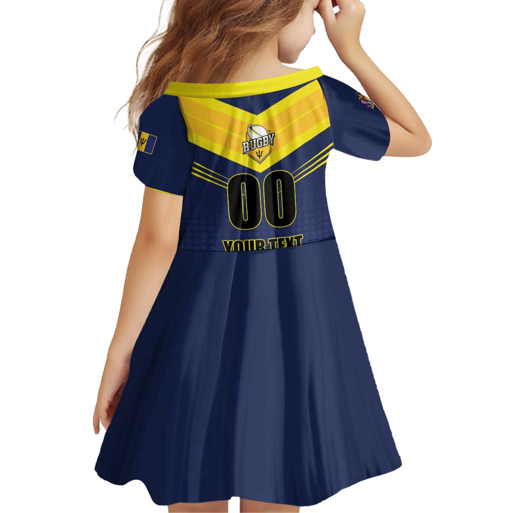 Custom Barbados Rugby Family Matching Off Shoulder Short Dress and Hawaiian Shirt Team Barbados Trident Go Champions