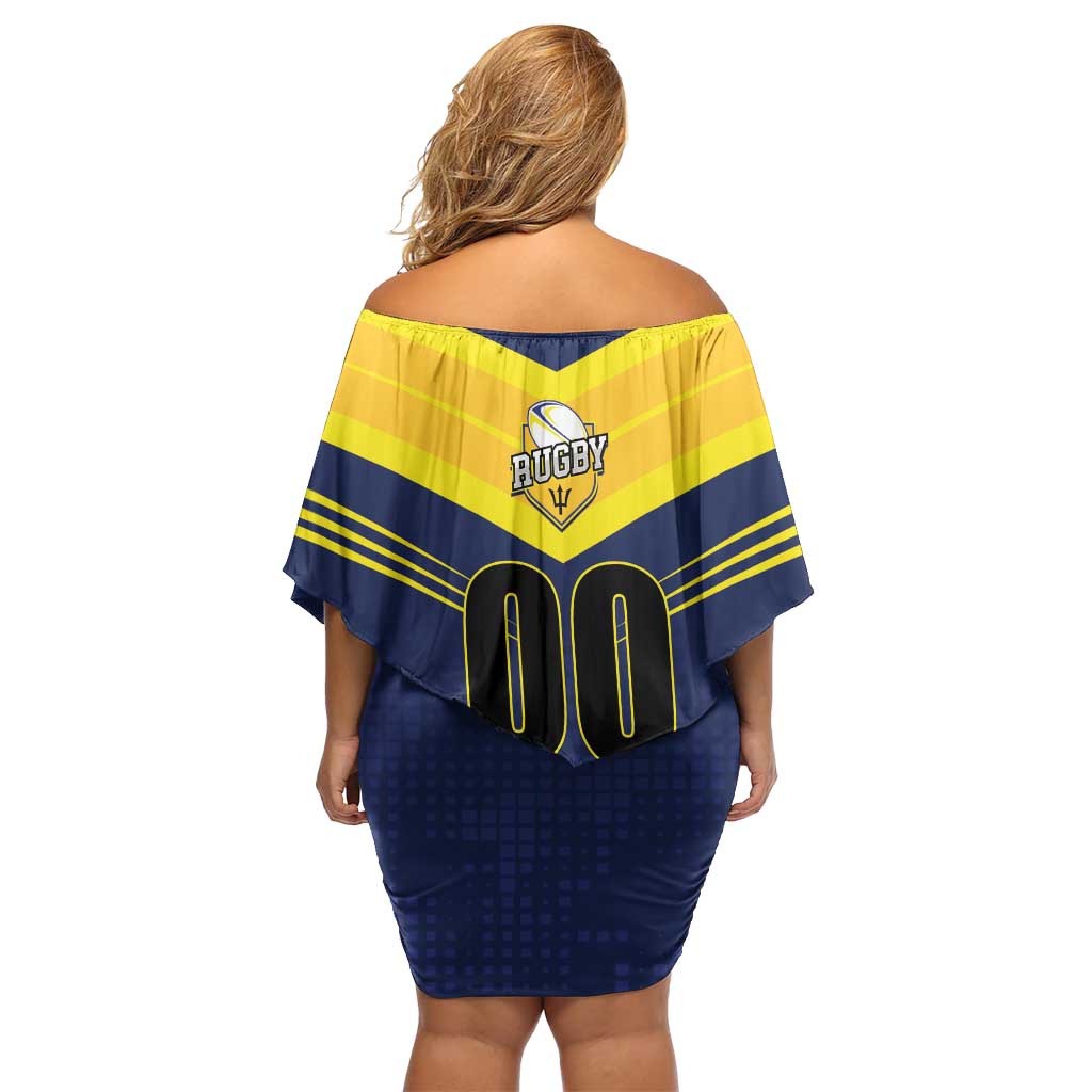 Custom Barbados Rugby Family Matching Off Shoulder Short Dress and Hawaiian Shirt Team Barbados Trident Go Champions