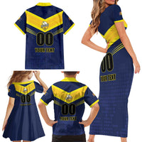 Custom Barbados Rugby Family Matching Short Sleeve Bodycon Dress and Hawaiian Shirt Team Barbados Trident Go Champions