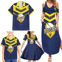 Custom Barbados Rugby Family Matching Summer Maxi Dress and Hawaiian Shirt Team Barbados Trident Go Champions