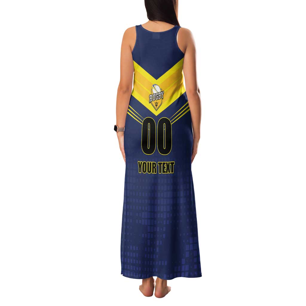 Custom Barbados Rugby Family Matching Tank Maxi Dress and Hawaiian Shirt Team Barbados Trident Go Champions