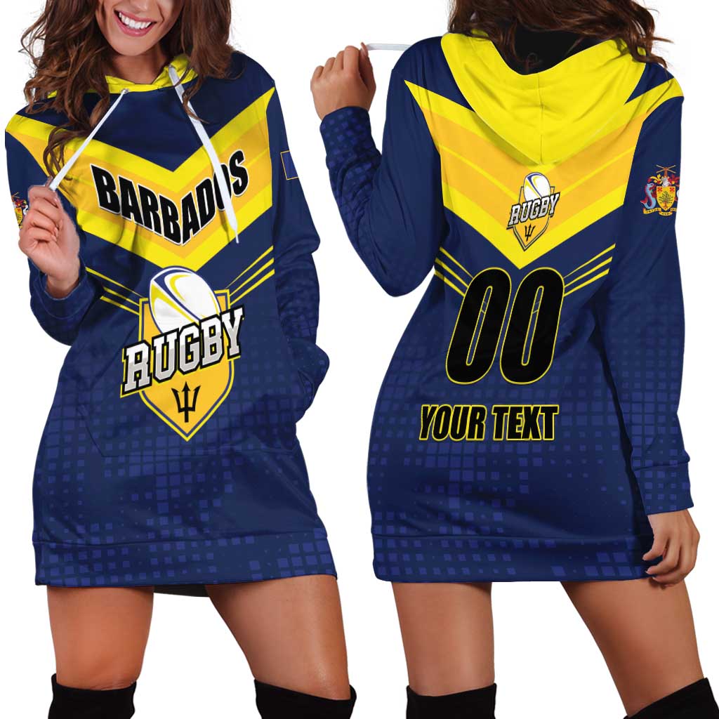 Custom Barbados Rugby Hoodie Dress Team Barbados Trident Go Champions