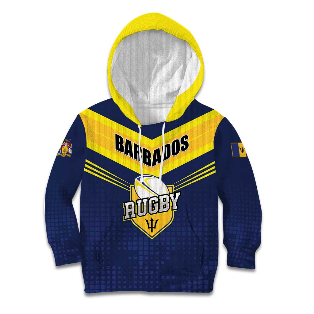Custom Barbados Rugby Kid Hoodie Team Barbados Trident Go Champions