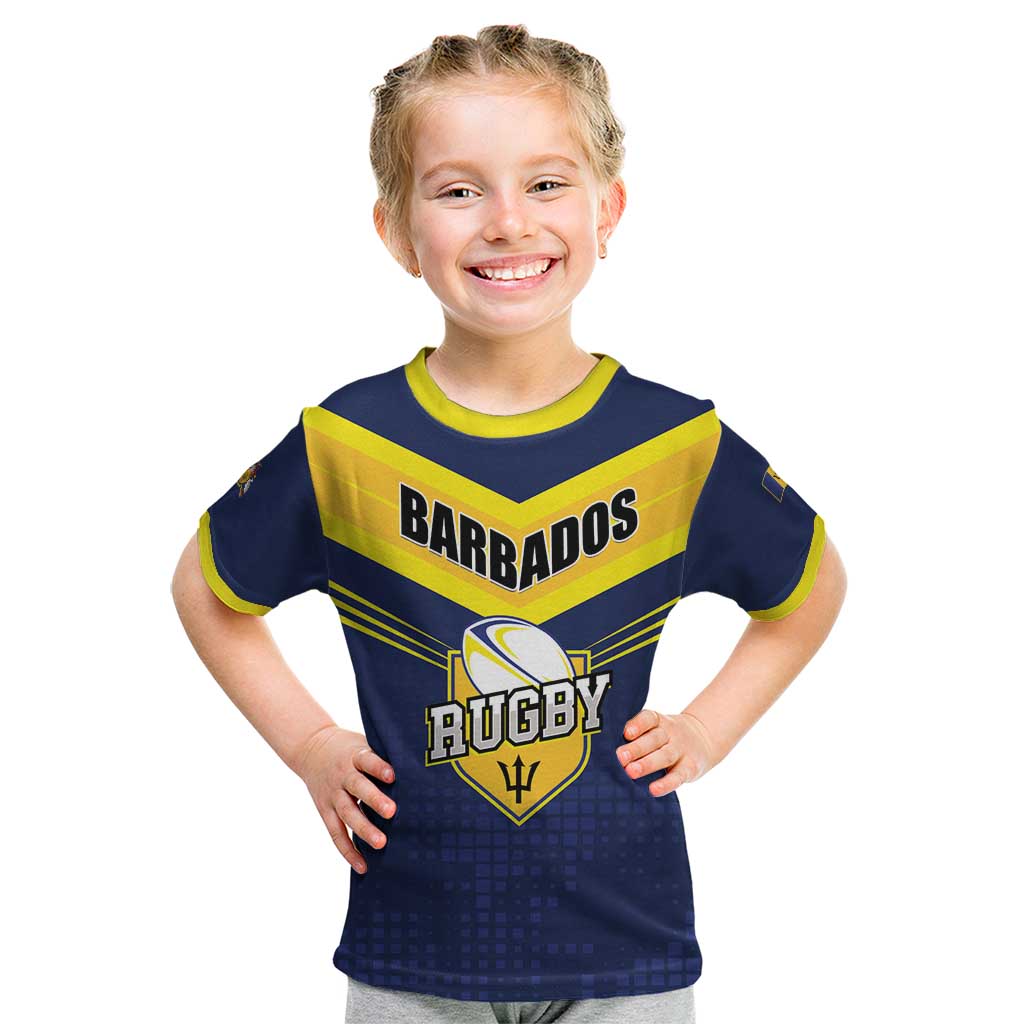 Custom Barbados Rugby Kid T Shirt Team Barbados Trident Go Champions