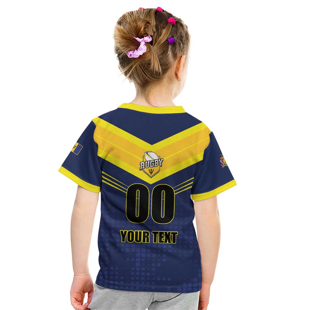Custom Barbados Rugby Kid T Shirt Team Barbados Trident Go Champions