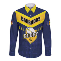 Custom Barbados Rugby Long Sleeve Button Shirt Team Barbados Trident Go Champions