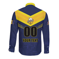 Custom Barbados Rugby Long Sleeve Button Shirt Team Barbados Trident Go Champions