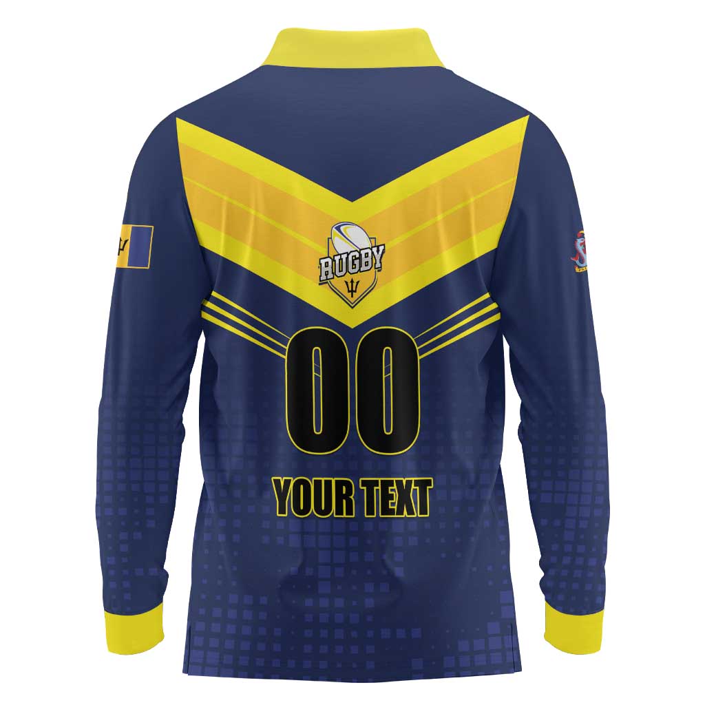 Custom Barbados Rugby Long Sleeve Polo Shirt Team Barbados Trident Go Champions