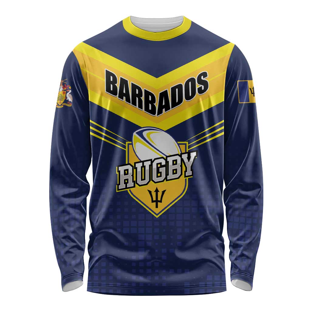 Custom Barbados Rugby Long Sleeve Shirt Team Barbados Trident Go Champions