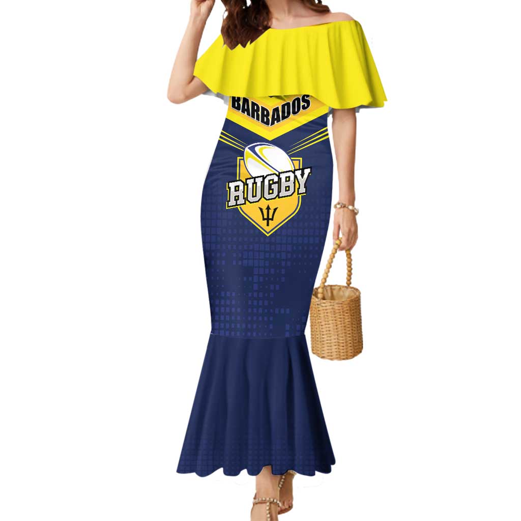 Custom Barbados Rugby Mermaid Dress Team Barbados Trident Go Champions
